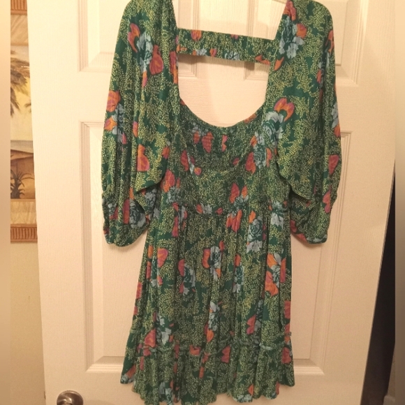 FREE PEOPLE green print open back flounce mini dress. XL - Picture 10 of 13